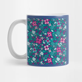 Childish doodle four petal flowers with fish Mug